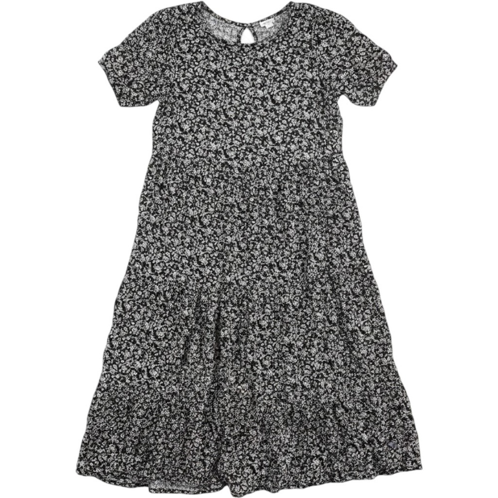Aerie Floral Tiered Midi Dress Black White Ditsy Print Short Sleeve Size S